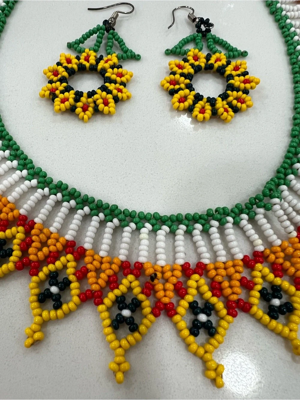 New Handmade Yellow Beaded Necklace & Earring Set. Colombian/Wayuu artisans made